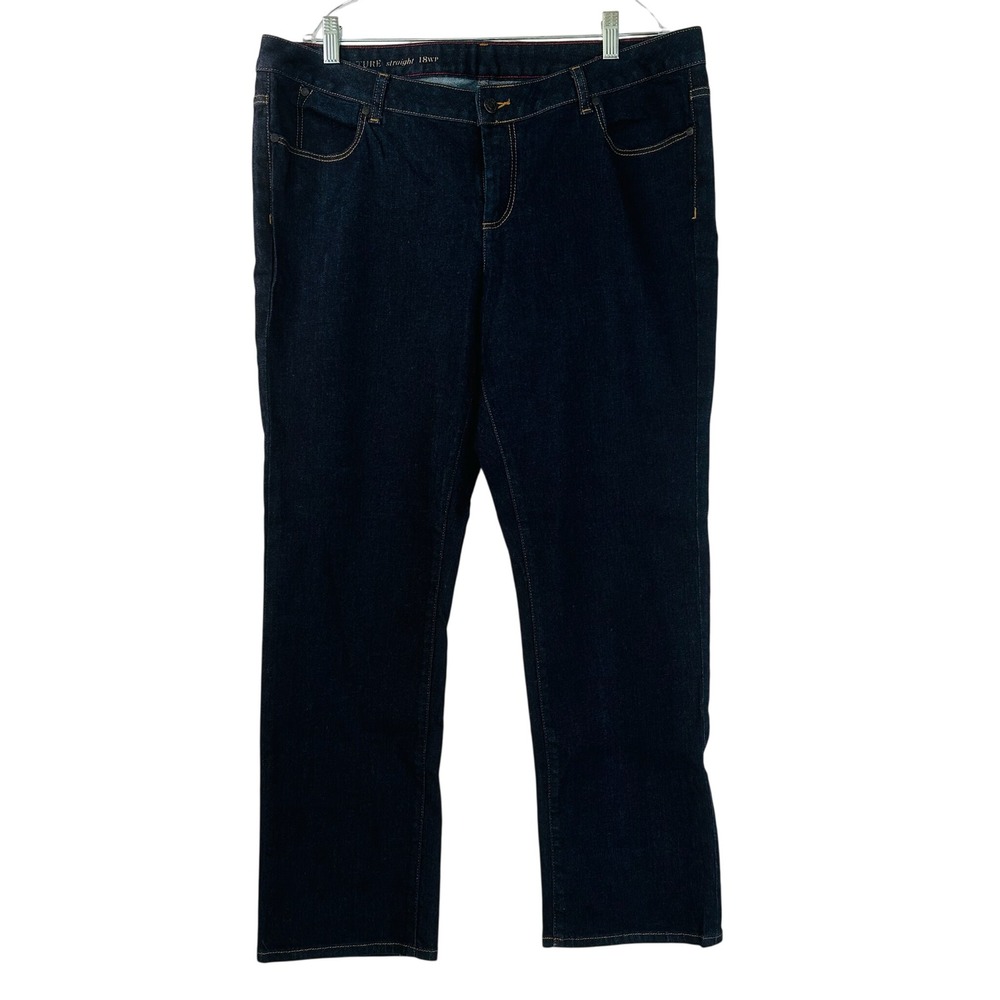 Talbots Signature Straight Leg Jeans Dark Indigo Wash 18WP Stretch Denim